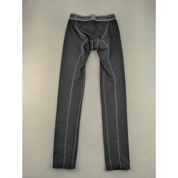 Boys Nike Pro Combat Athletic Compression Pants Size L Black White Swoosh Logo - Picture 2 of 12